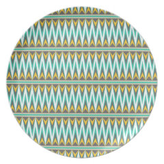 Turquoise and Gold Tribal Arrowhead Zigzags Print Party Plate