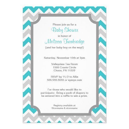 Turquoise and Gray Chevron Baby Shower Invitations
