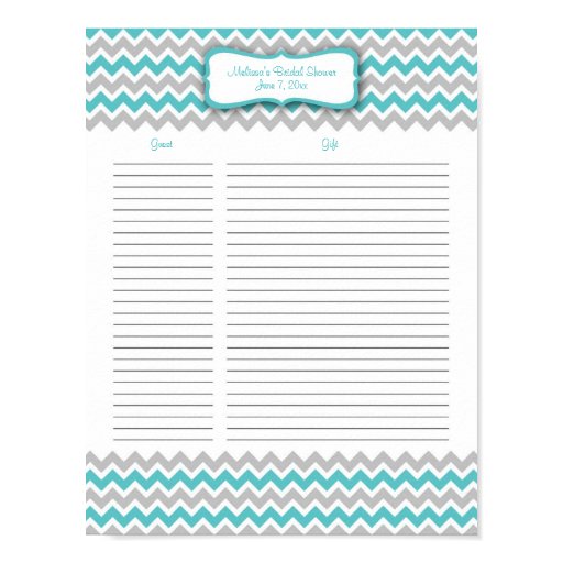 Turquoise and Gray Chevron Shower Gift List Print Zazzle