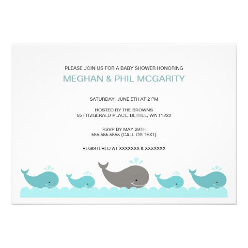 Turquoise and Gray Whales Baby Shower Invite