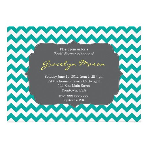 turquoise and Grey Chevron Shower Invitation