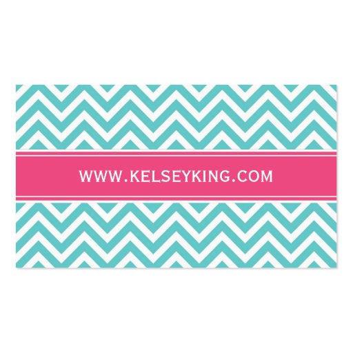 Turquoise and Hot Pink Chevron Custom Monogram Business Card Templates (back side)