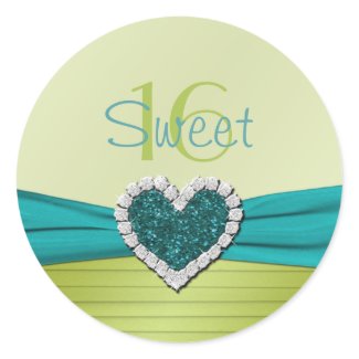 Turquoise and Lime Glitter Heart Round Sticker sticker