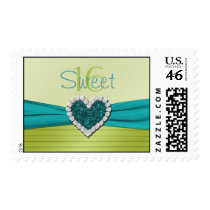 Turquoise and Lime Glitter Heart Sweet Sixteen Stamp