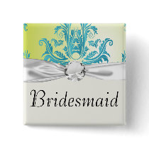turquoise and lime green ornate damask button