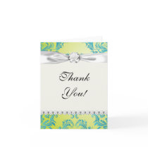 turquoise and lime green ornate damask card