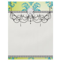 turquoise and lime green ornate damask flyer design