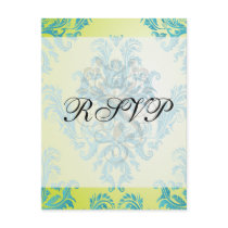 turquoise and lime green ornate damask postcards