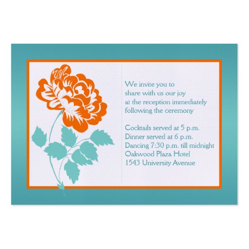 Turquoise and Orange Peony on Linen Enclosure Card Business Card Template (back side)