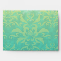 Turquoise and Pale Yellow Damask Envelopes