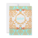 Turquoise and Peach Elegant Damask RSVP Response Custom Announcements