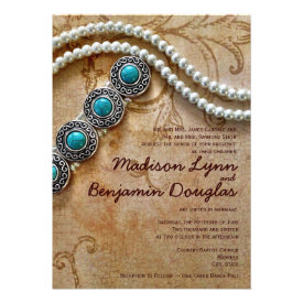 Turquoise and Pearls Rustic Wedding Invitations Personalized Invites