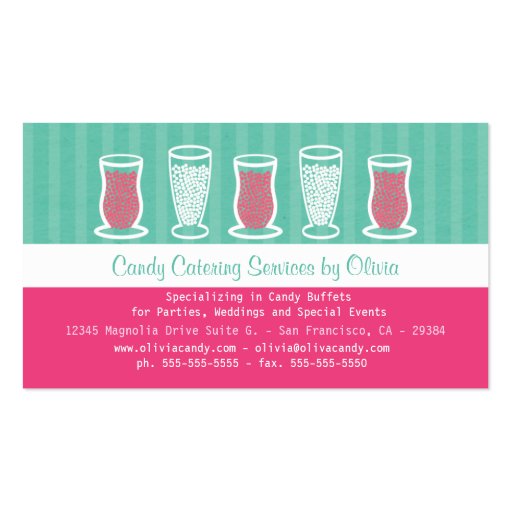 Turquoise and Pink Candy Catering Business Card (front side)