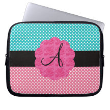 Turquoise and pink polka dots monogram laptop sleeve