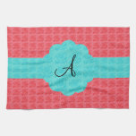 Turquoise and pink roses monogram towel