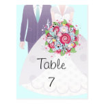 Turquoise and Pink Wedding Bride and Groom Post Card