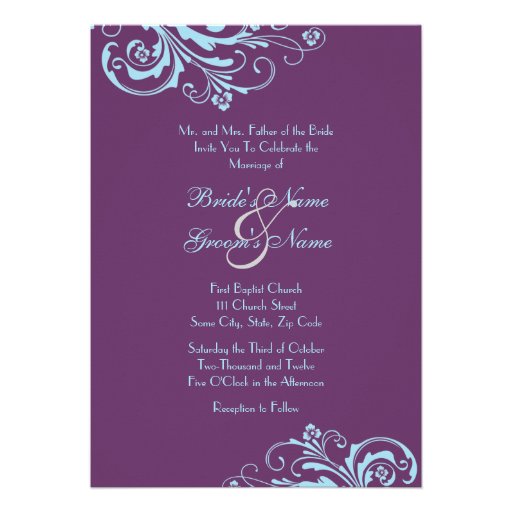 Turquoise and Purple Chic Wedding Invitation