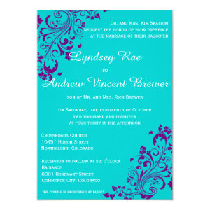 Turquoise and Purple Wedding Invitation