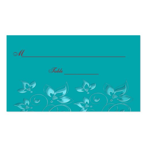 Turquoise and Red Floral Place Cards Business Card Templates (front side)