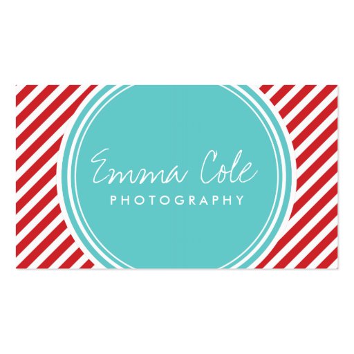 Turquoise and Red Preppy Stripes Business Cards (front side)