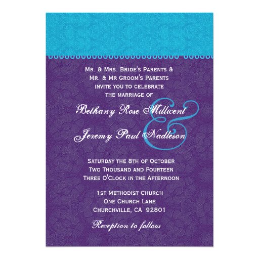 Turquoise and Royal Purple Wedding Template G320 Personalized Announcements