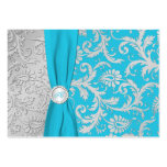 Turquoise and Silver Damask Enclosure Card Business Cards