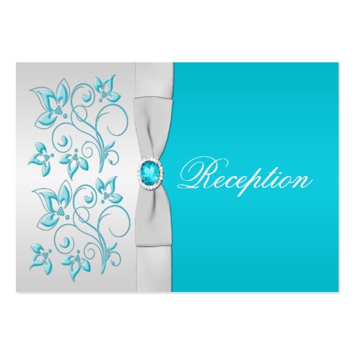 Turquoise and Silver Floral Enclosure Card Business Card Template (front side)