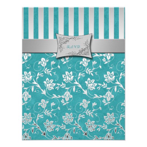 Turquoise and Silver Floral Vine RSVP Card Personalized Announcements