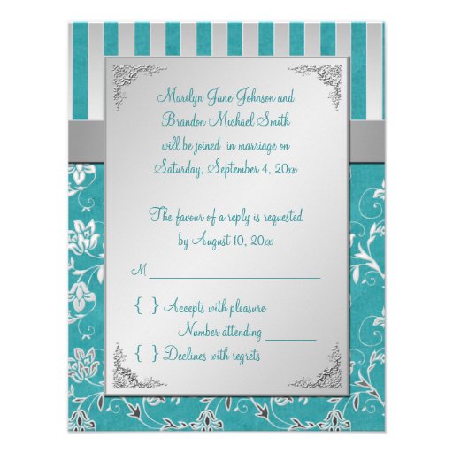 Turquoise and Silver Floral Vine RSVP Card Personalized Announcements