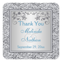 Turquoise and Silver Floral Wedding Favor Sticker