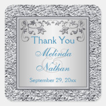 Turquoise and Silver Floral Wedding Favor Sticker
