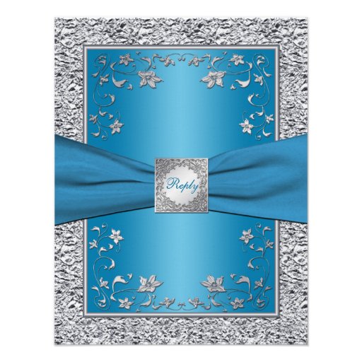 Turquoise and Silver Foil RSVP Card Announcements