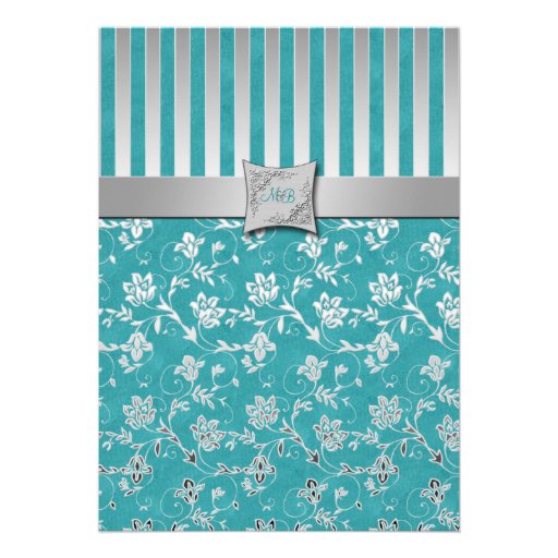 Turquoise and Silver Vine Monogrammed Invitation
