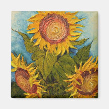 Turquoise and Sunflower Refrigerator Magnet
