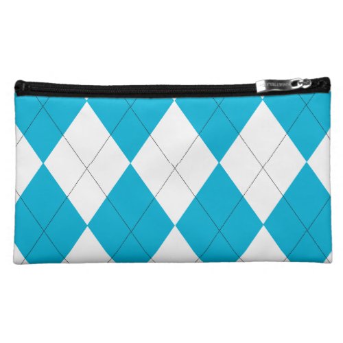 Turquoise and White Argyle Bagettes Bag Cosmetic Bags