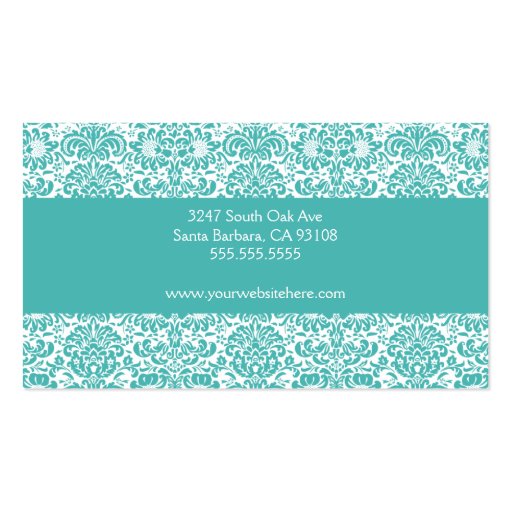 Turquoise and White Damask Business Card (back side)