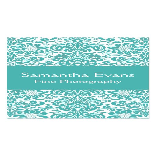 Turquoise and White Damask Business Card
