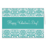 Turquoise and White Damask Valentine's Day Card