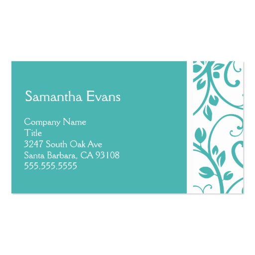 Turquoise and White Floral Vine Business Card (front side)