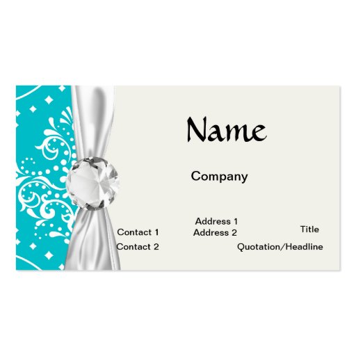 turquoise and white henna style damask business card template (front side)