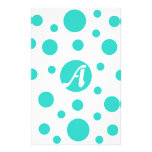 Turquoise and White Polka Dots Monogram Personalized Stationery