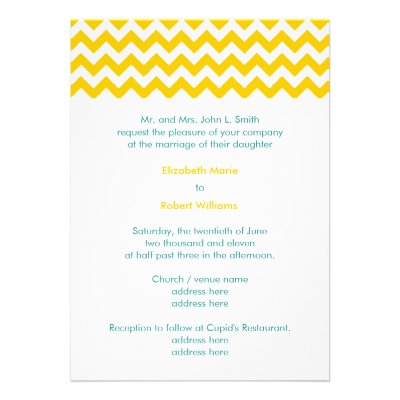 Turquoise and Yellow Chevron Wedding Invitation