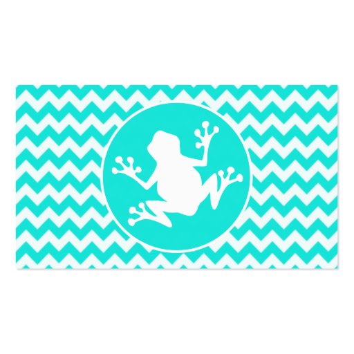 Turquoise, Aqua Color Chevron; Frog Business Card Templates (front side)