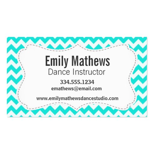 Turquoise, Aqua Color Chevron; Paw Print Business Cards (back side)