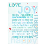 Turquoise Aqua Red Heart Modern Typography Wedding Announcement