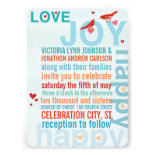 Turquoise Aqua Red Modern Typography Love Bird Cards