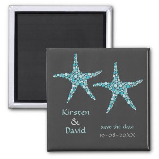 Turquoise Aqua Starfish Pair Save the Date Magnet magnet