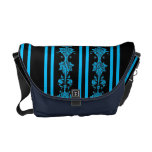 Turquoise art nouveau floral and stripes messenger bags
