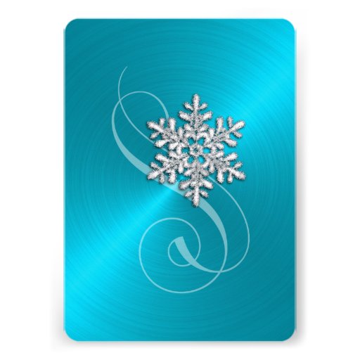 Turquoise Background Crystal Snowflake Custom Invitation