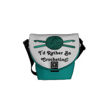 Turquoise Ball of Yarn & Crochet Hooks Messenger Bags